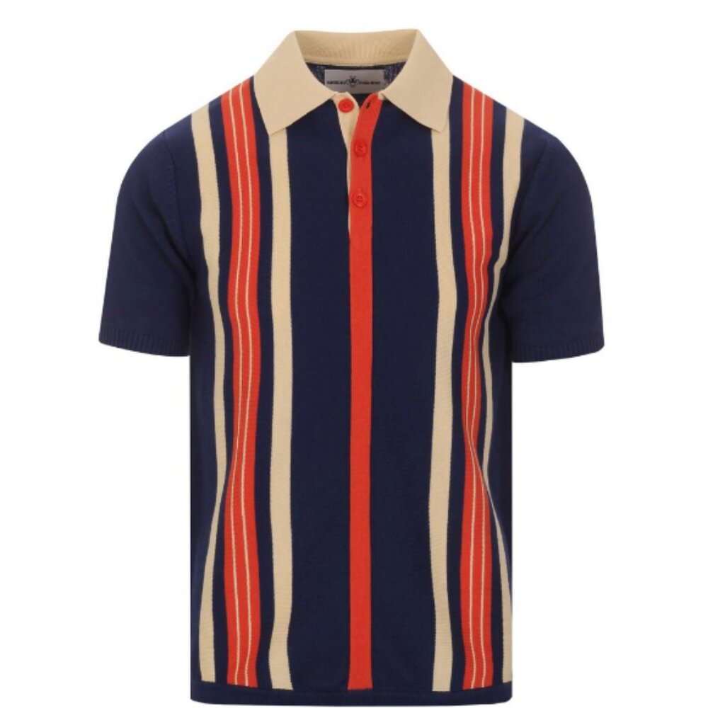 Madcap England Mens Farlowe Mod Stripe Knit Polo Top